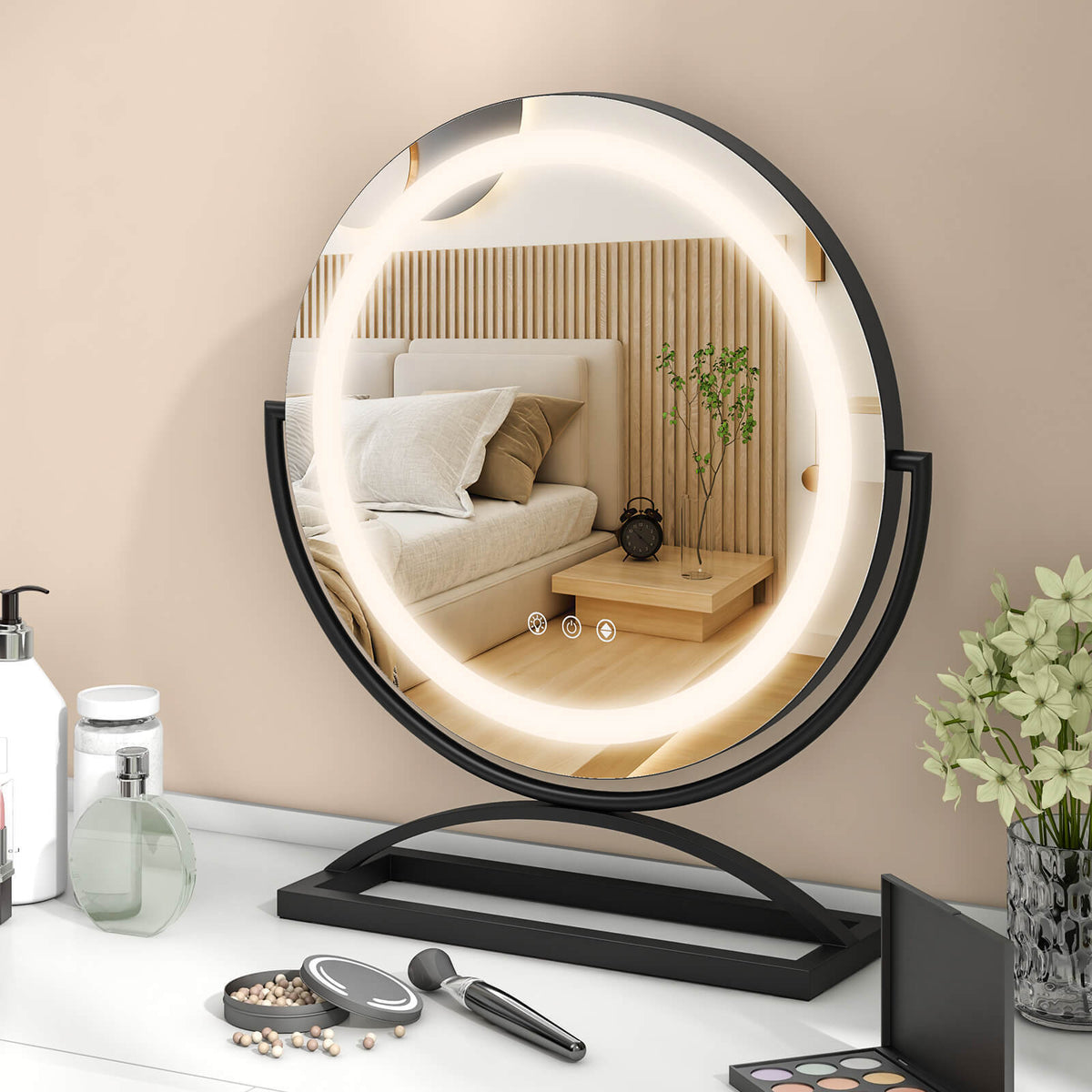 16 Inch Round Makeup Vanity Mirror with 3 Color Dimmable LED Lighting