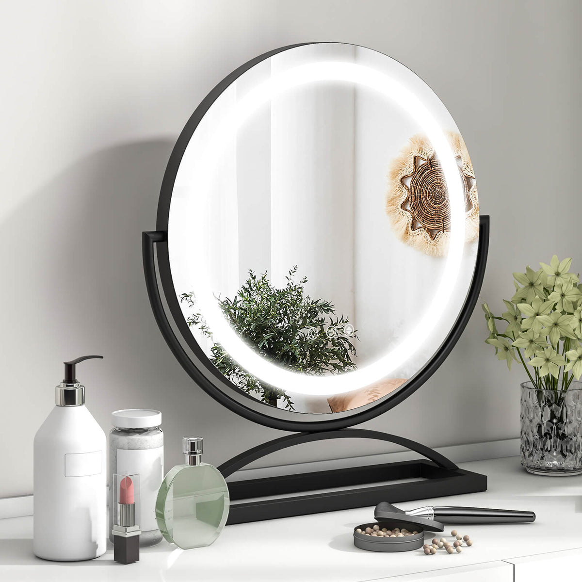 16 Inch Round Makeup Vanity Mirror with 3 Color Dimmable LED Lighting