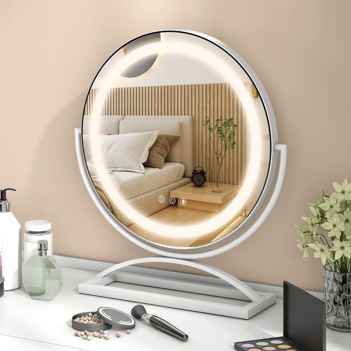 16 Inch Round Makeup Vanity Mirror with 3 Color Dimmable LED Lighting