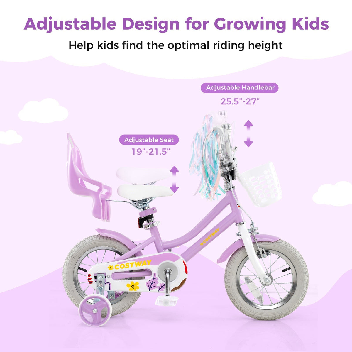 18 Inch Girls Bike Kids Bicycle with Doll Seat and Streamers for Children 4