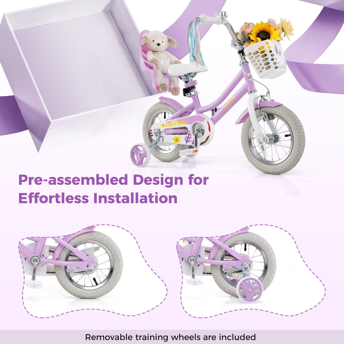 18 Inch Girls Bike Kids Bicycle with Doll Seat and Streamers for Children 4