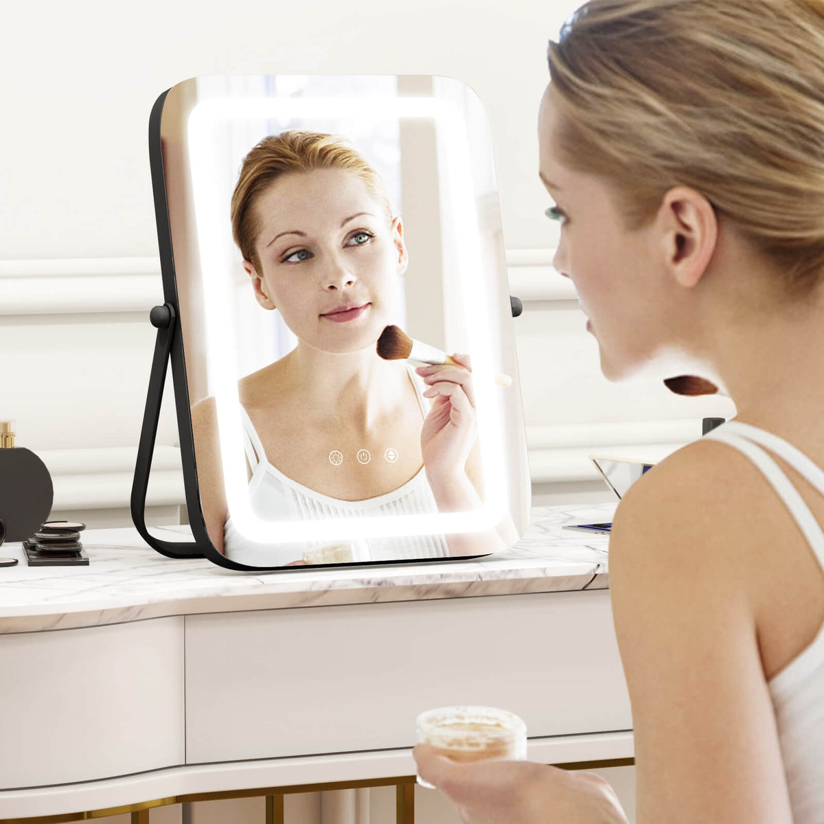 16 x 12 Inch Rectangular Vanity Makeup Mirror with 3 Color Dimmable Lighting