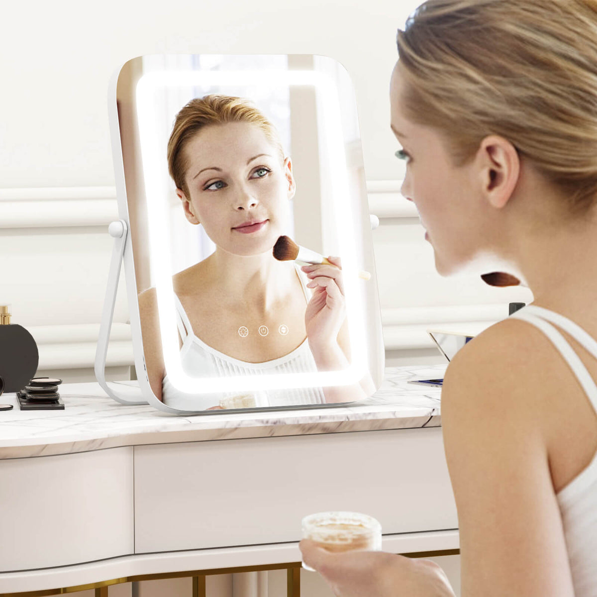 16 x 12 Inch Rectangular Vanity Makeup Mirror with 3 Color Dimmable Lighting