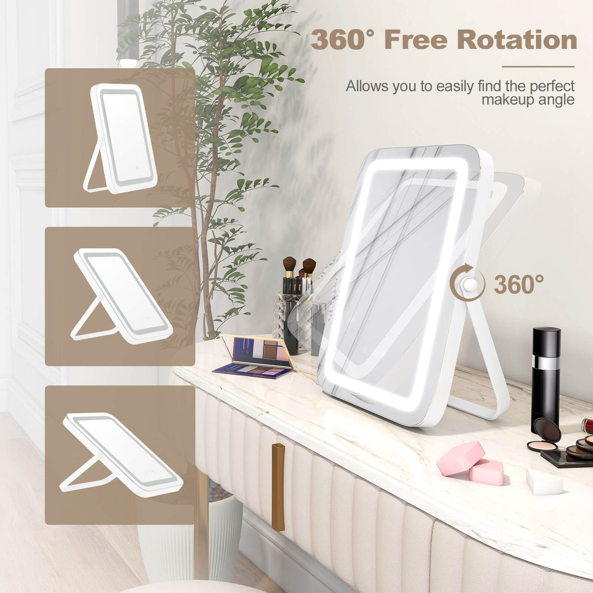 16 x 12 Inch Rectangular Vanity Makeup Mirror with 3 Color Dimmable Lighting