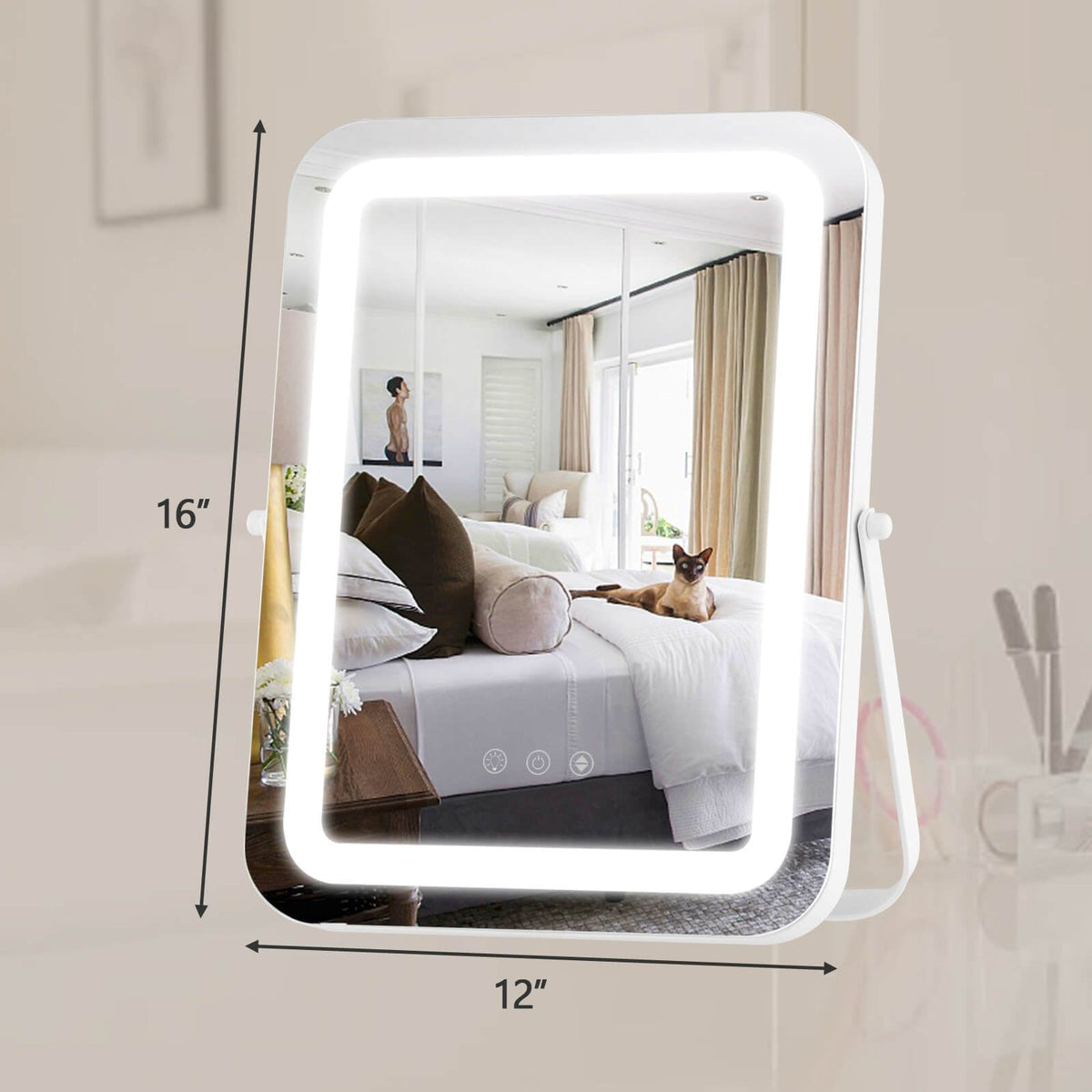 16 x 12 Inch Rectangular Vanity Makeup Mirror with 3 Color Dimmable Lighting