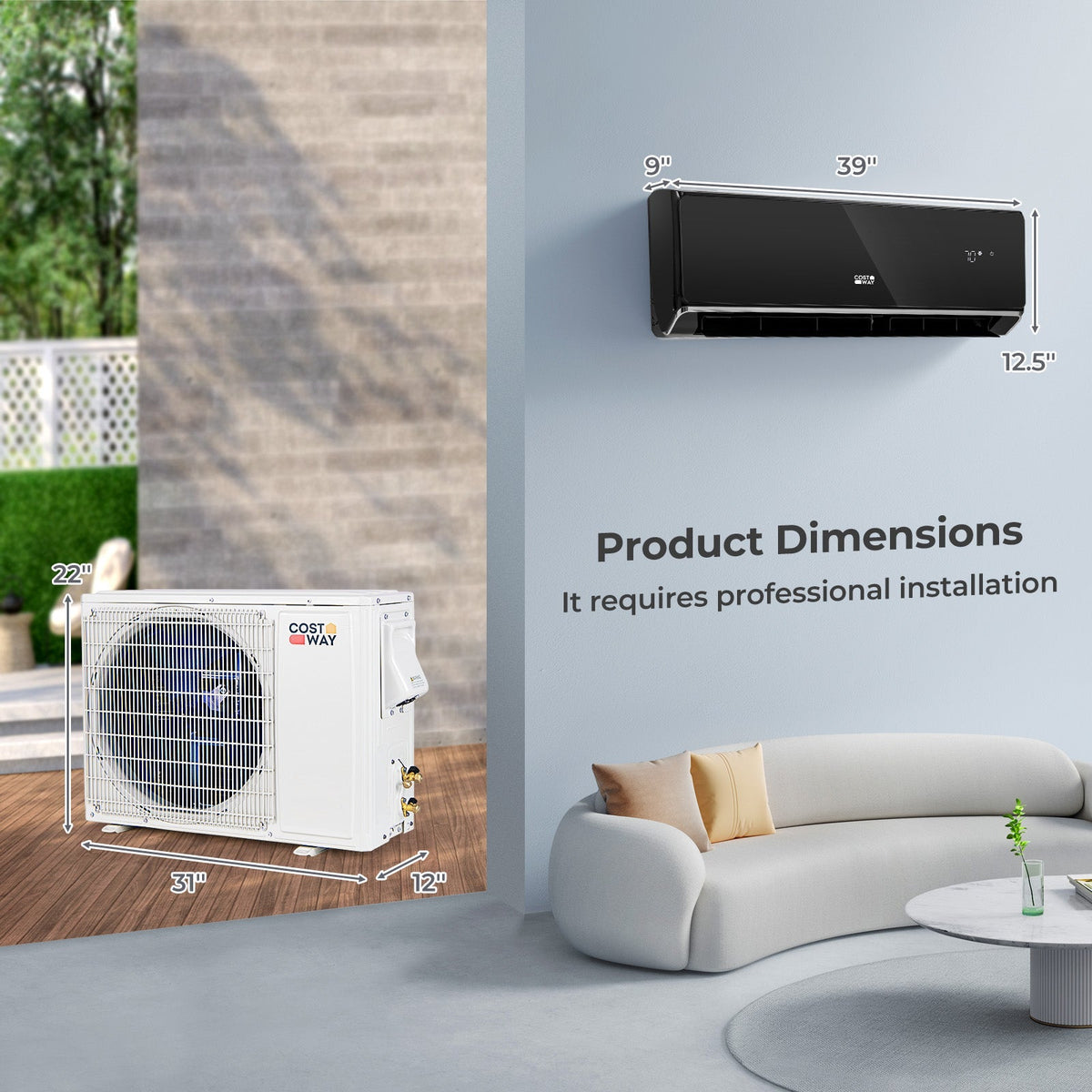Energy Star Certified 18000 BTU 21 SEER2 208-230V Mini Split Air Conditioner and Heater Black Wifi Enabled
