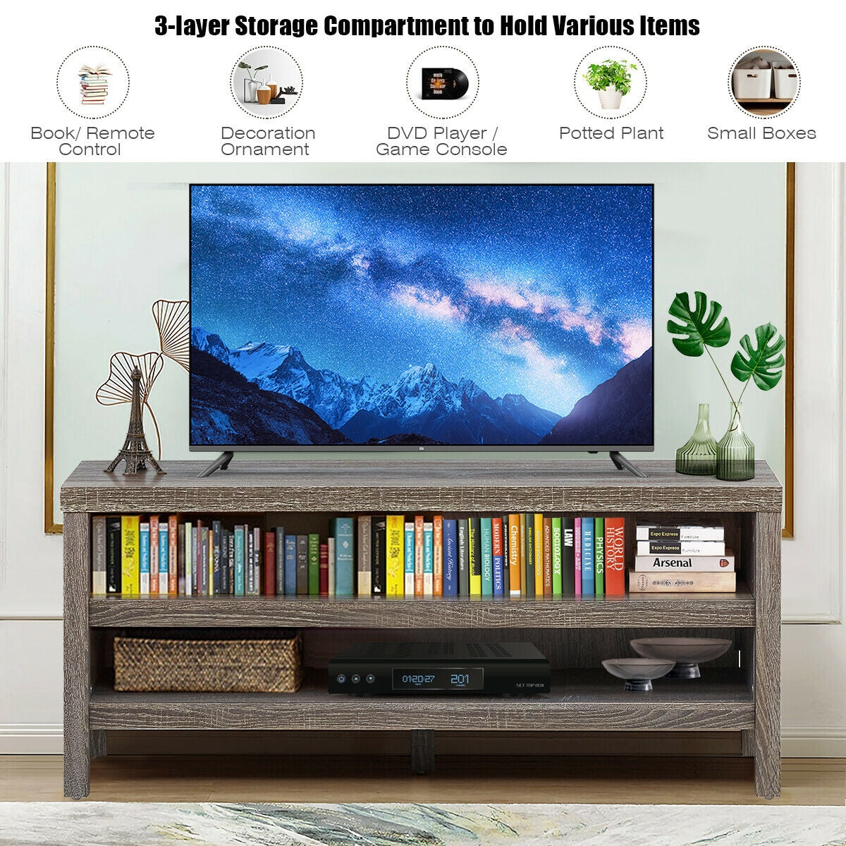 3-Tier TV Stand Console Cabinet for TV's up to 45 Inch with Storage Shelves
