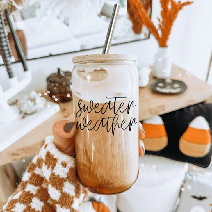 17oz Glass Tumbler With Bamboo Lid, 2 Stainless Straws & Cleaner, Hot/Iced