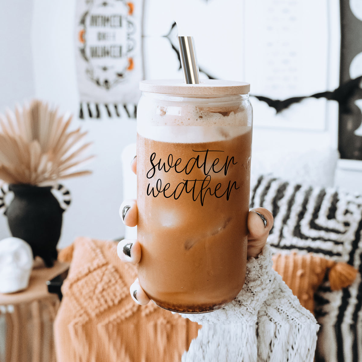 17oz Glass Tumbler With Bamboo Lid, 2 Stainless Straws & Cleaner, Hot/Iced