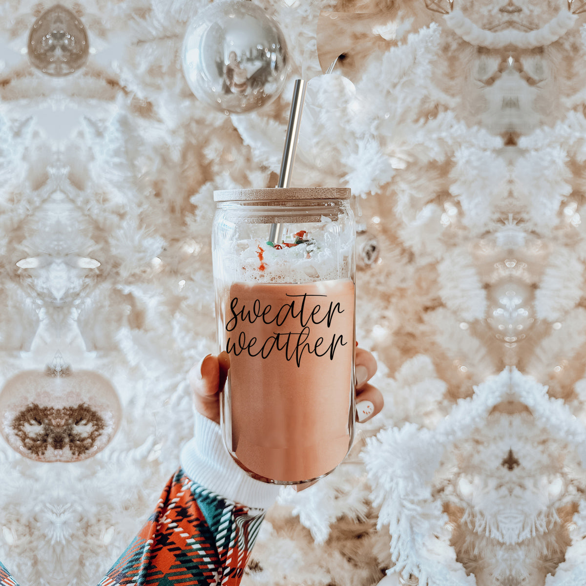 17oz Glass Tumbler With Bamboo Lid, 2 Stainless Straws & Cleaner, Hot/Iced