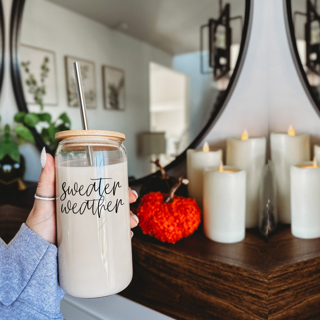17oz Glass Tumbler With Bamboo Lid, 2 Stainless Straws & Cleaner, Hot/Iced