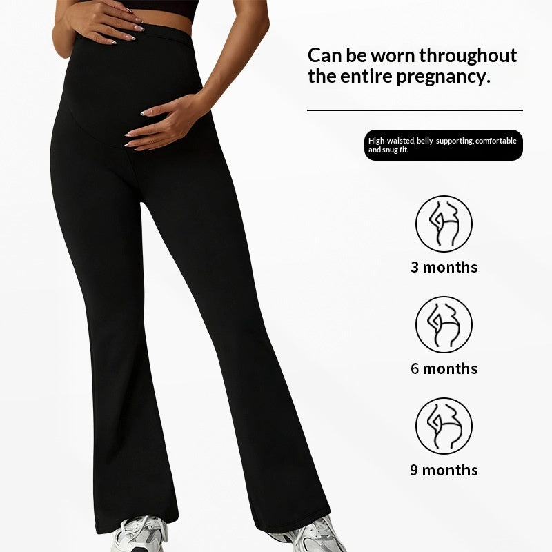 Maternity High Waist Flared Leg Pants  Tummy Support Butt Lifting Legging Style Casual Trousers For Fall Winter