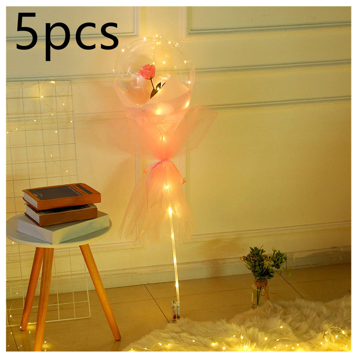 Ramo de Rosas de Globos Luminosos LED Rosa Bola Bobo Transparente