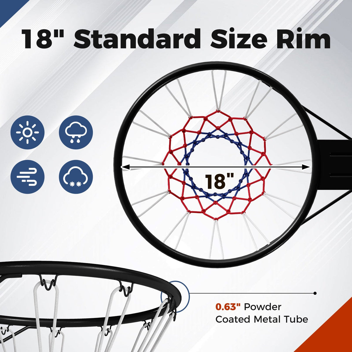 18" Basketball Rim Heavy Duty Wall Mounted Basketball Rim Goal Replacement