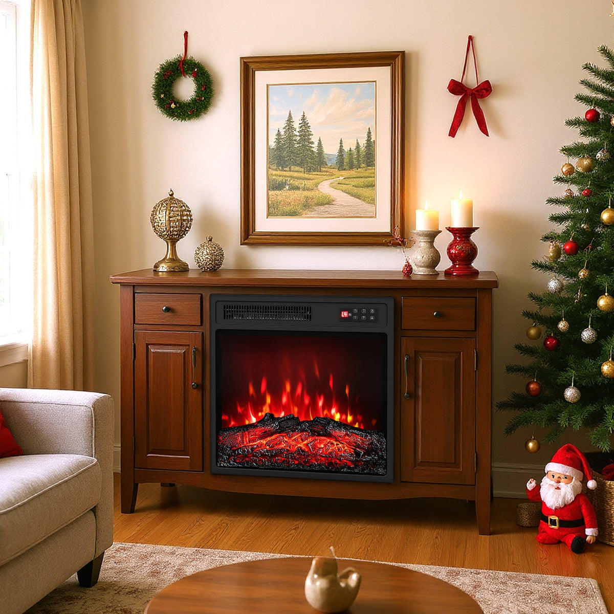 18 Inch Electric Fireplace Insert with Remote Control and 7 Realistic Flame Colors