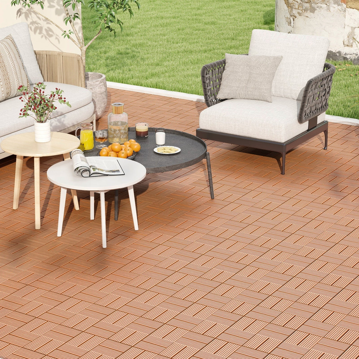 18 Pieces 12 x 12 Inch All Weather Interlocking Deck Tiles