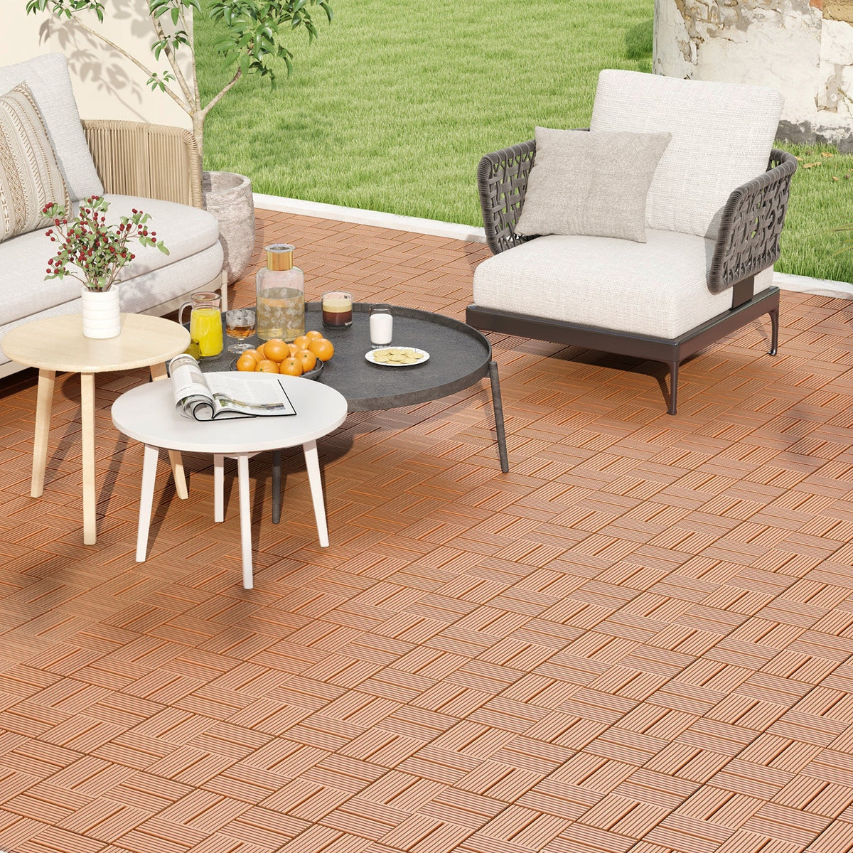 18 Pieces 12 x 12 Inch All Weather Interlocking Deck Tiles