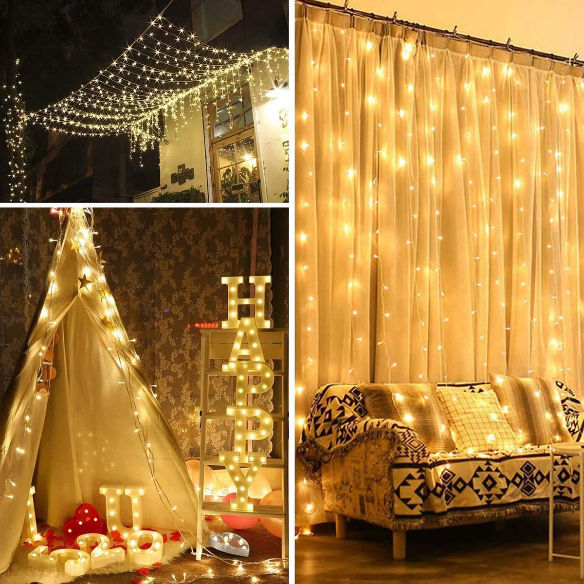 19.6 x 6.6 FT. 448 LED Warm White Waterproof String Fairy Curtain Lights