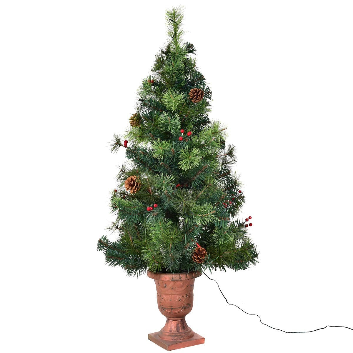 LED Christmas Tree with Red Berries Pine Cones