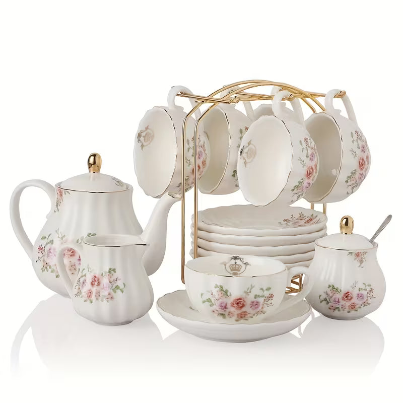 22-Piece Porcelain Tea Set with Teapot and Teaspoons