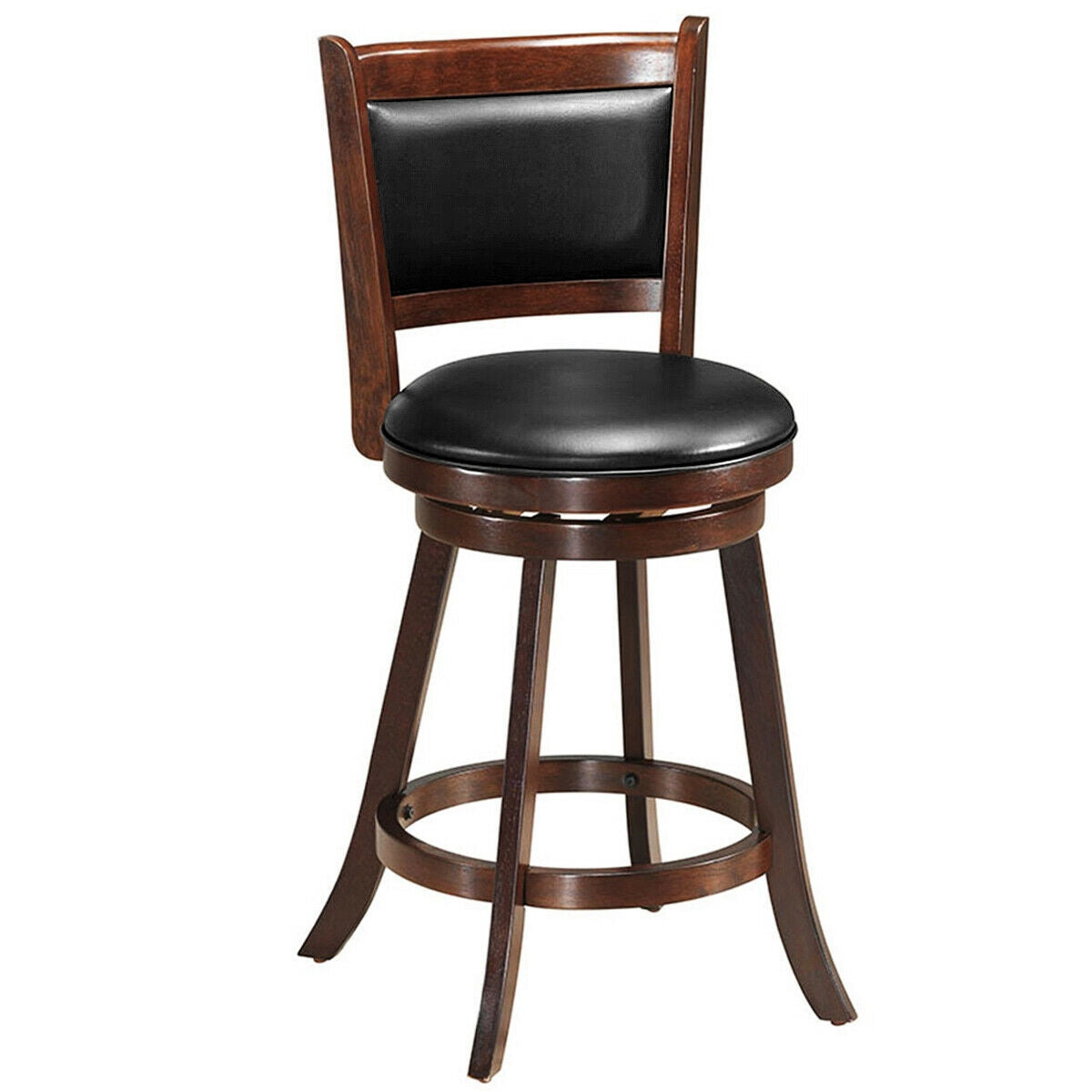 29 Inch Swivel Bar Height Stool Wooden Upholstered Dining Chair
