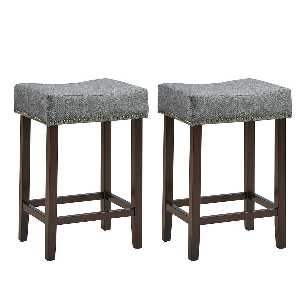 Set of 2 Nailhead Saddle Bar Stools 24 Inch Height
