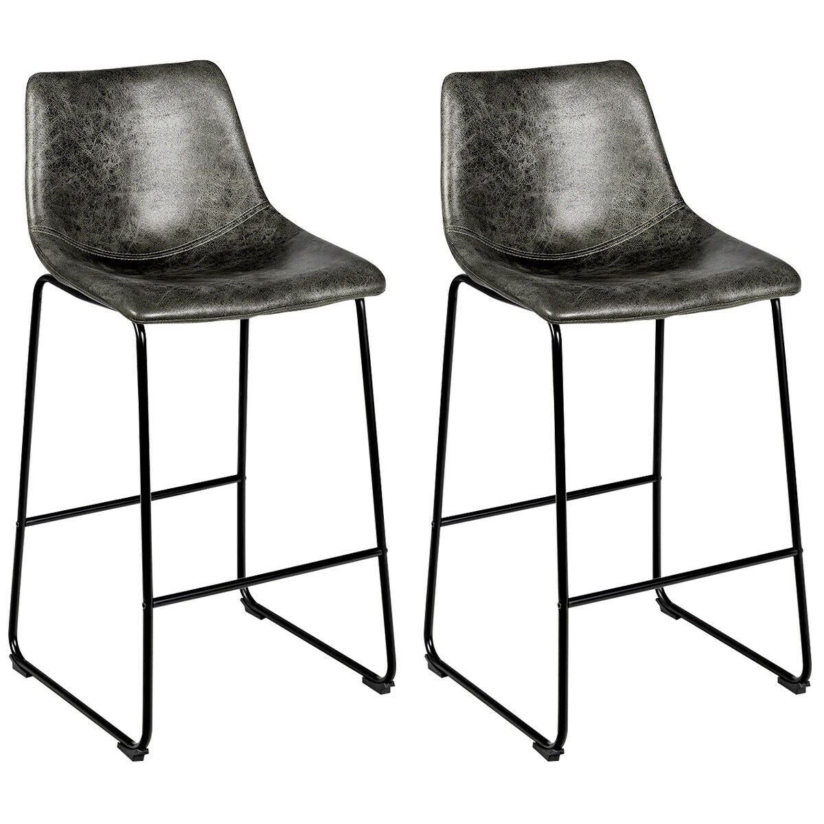 Set of 2 Bar Stool Faux Suede Upholstered Chairs