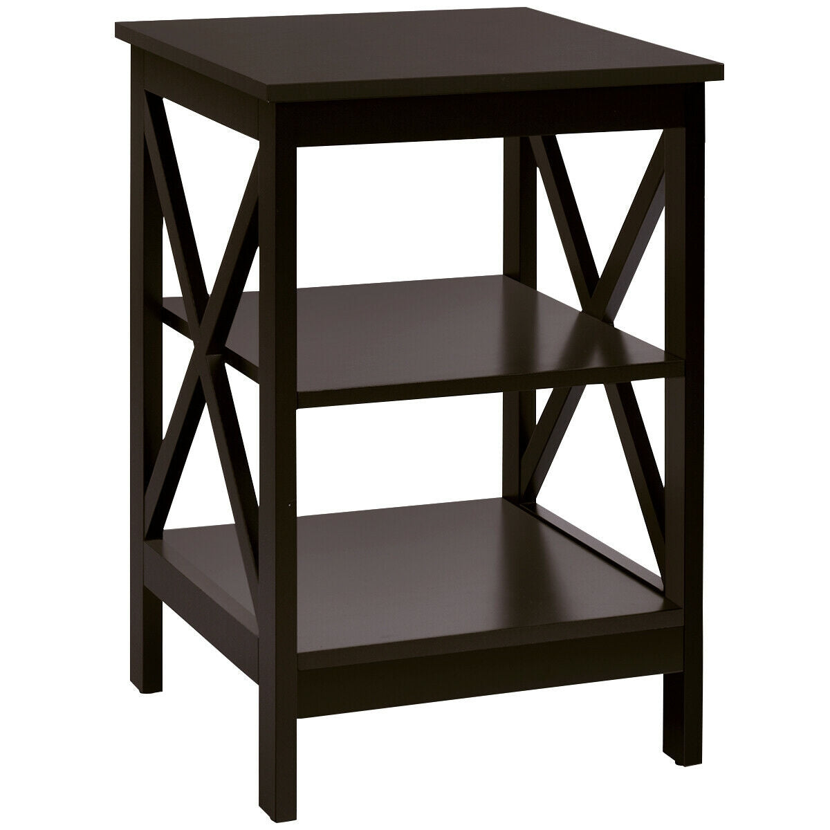 3-Tier Nightstand End Table with X Design Storage