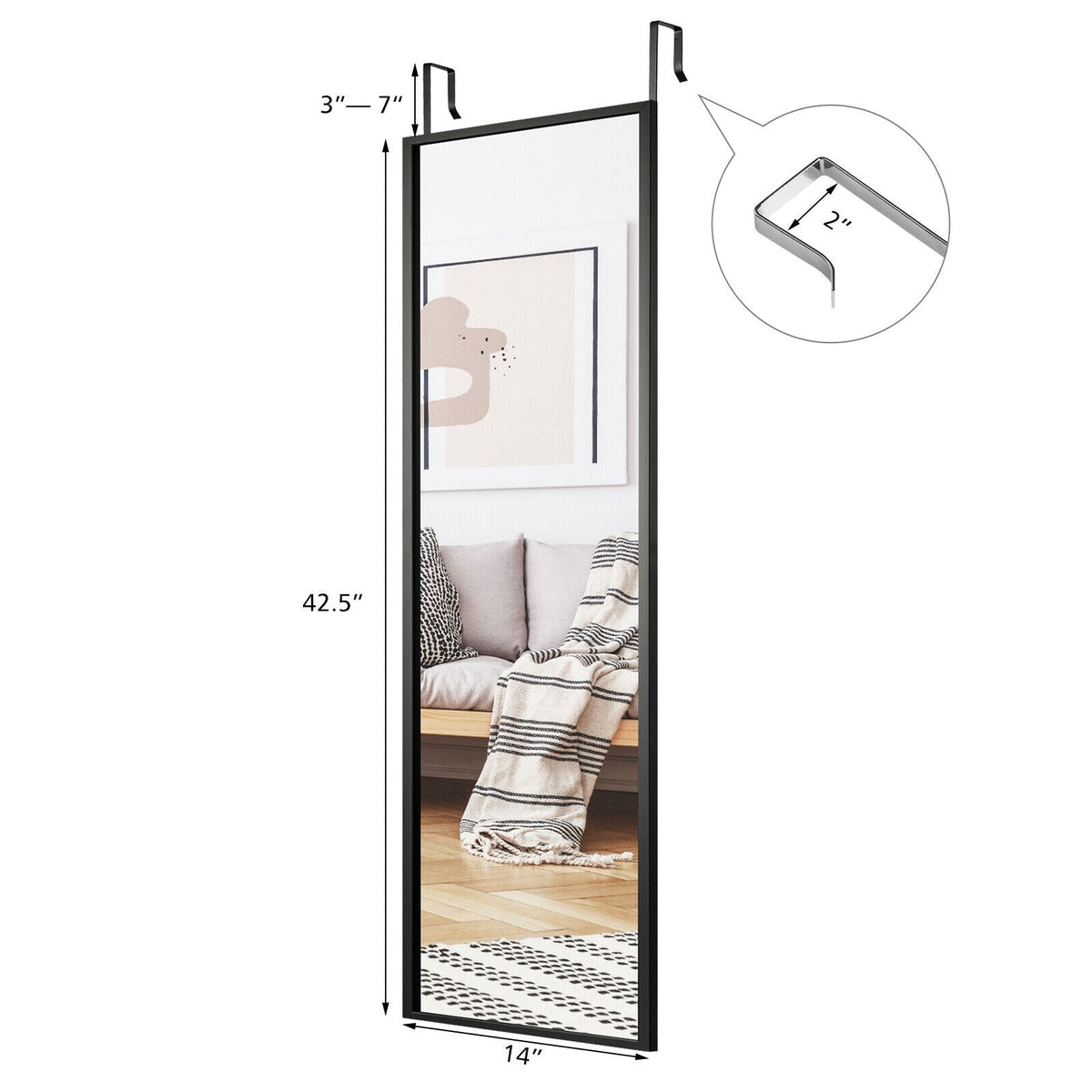 Full Length Metal Door Mirror with Adjustable Hook