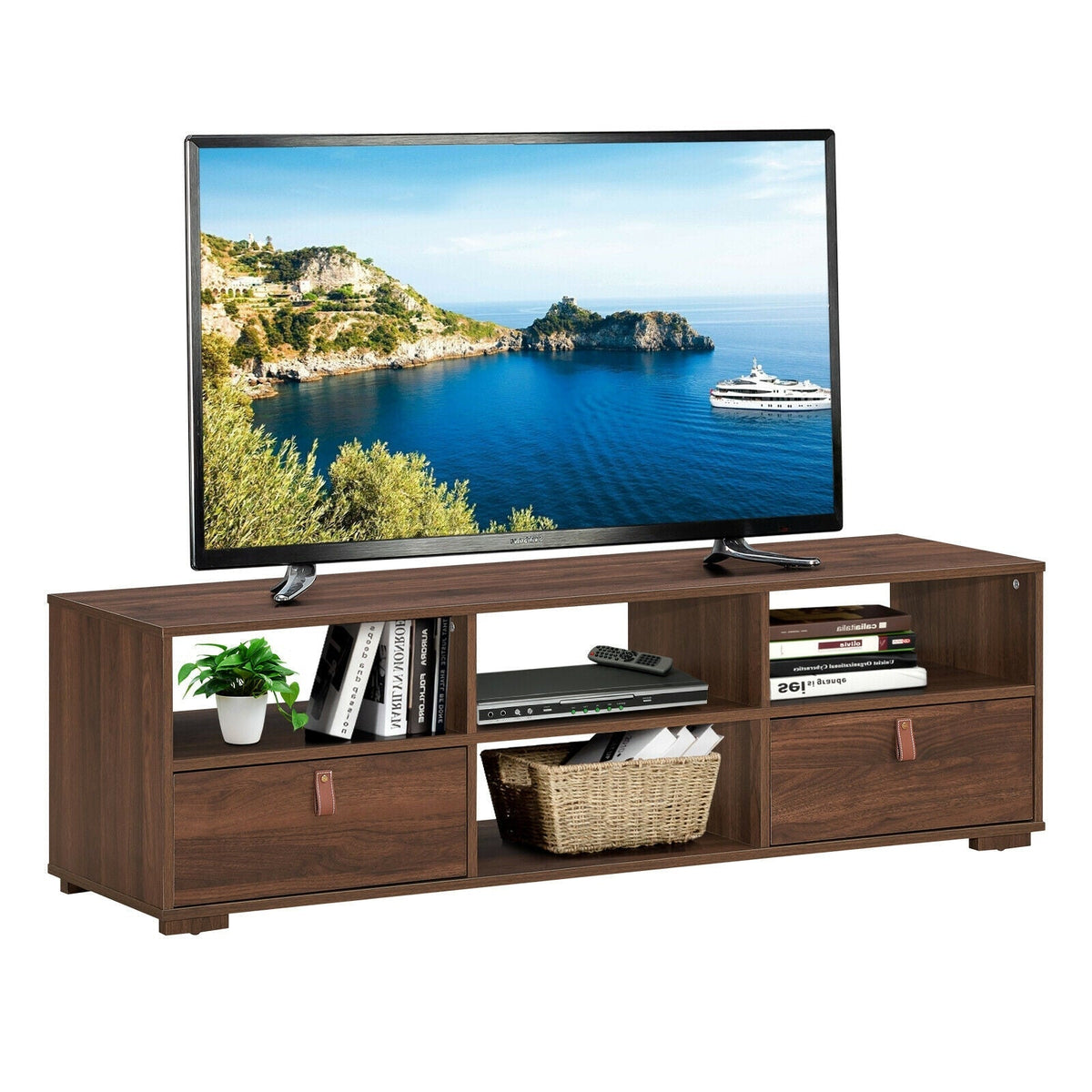 TV Stand Entertainment Media Center Console for TV's up to 60 Inch with Drawers Walnut