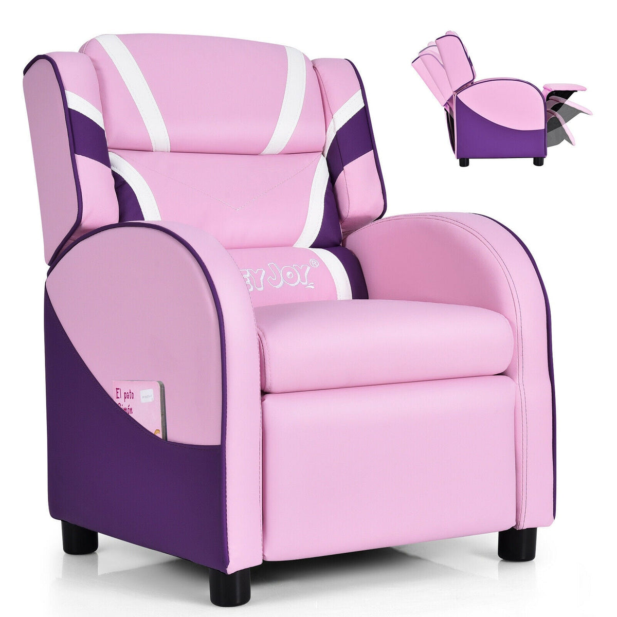 Sillón reclinable infantil de cuero con bolsillos laterales