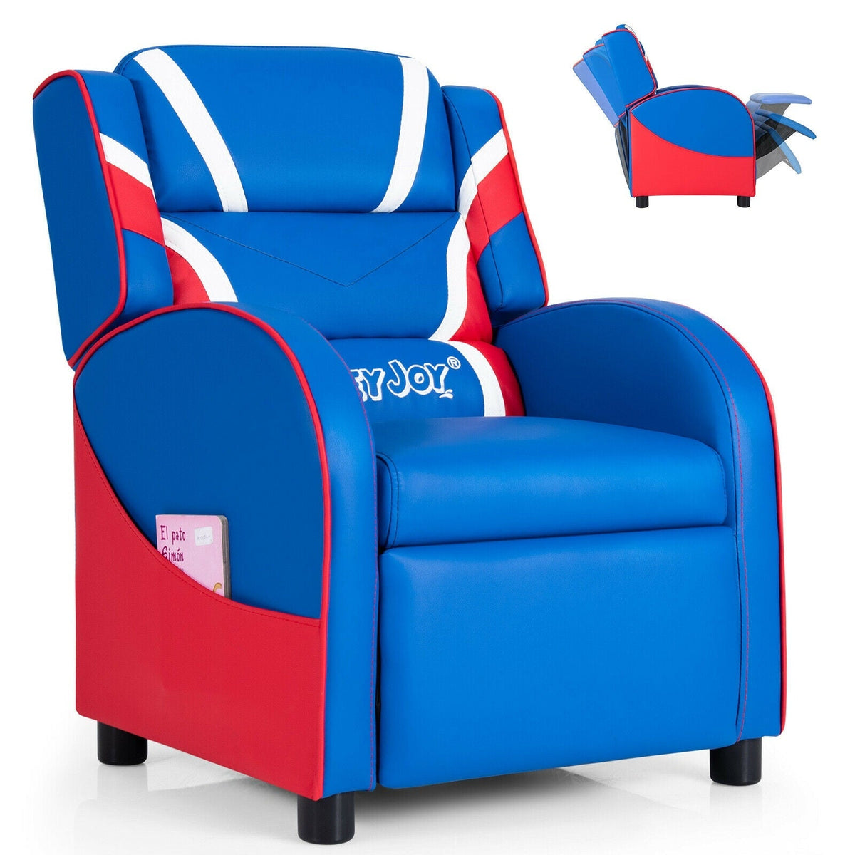 Sillón reclinable infantil de cuero con bolsillos laterales