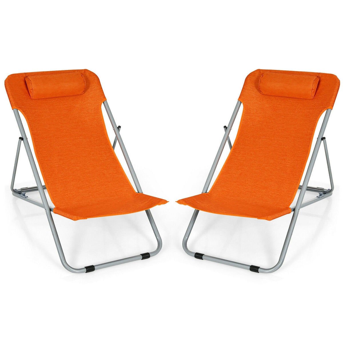 Portable Beach Chair Set of 2 with Headrest