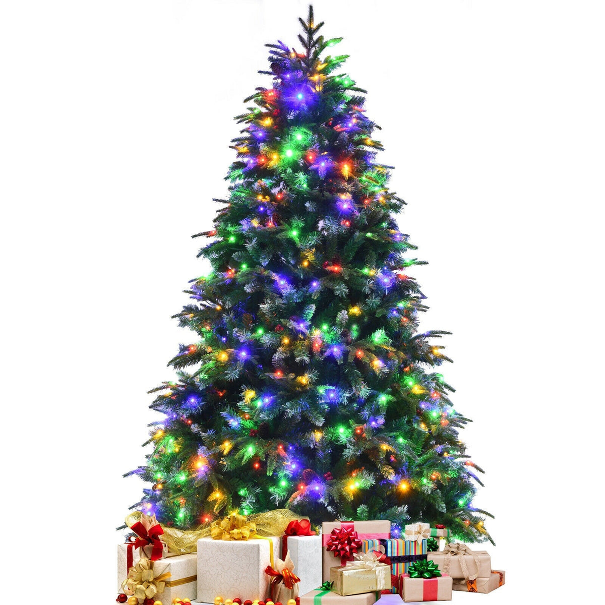 Pre-Lit Snowy Christmas Hinged Tree with Multi-Color Lights