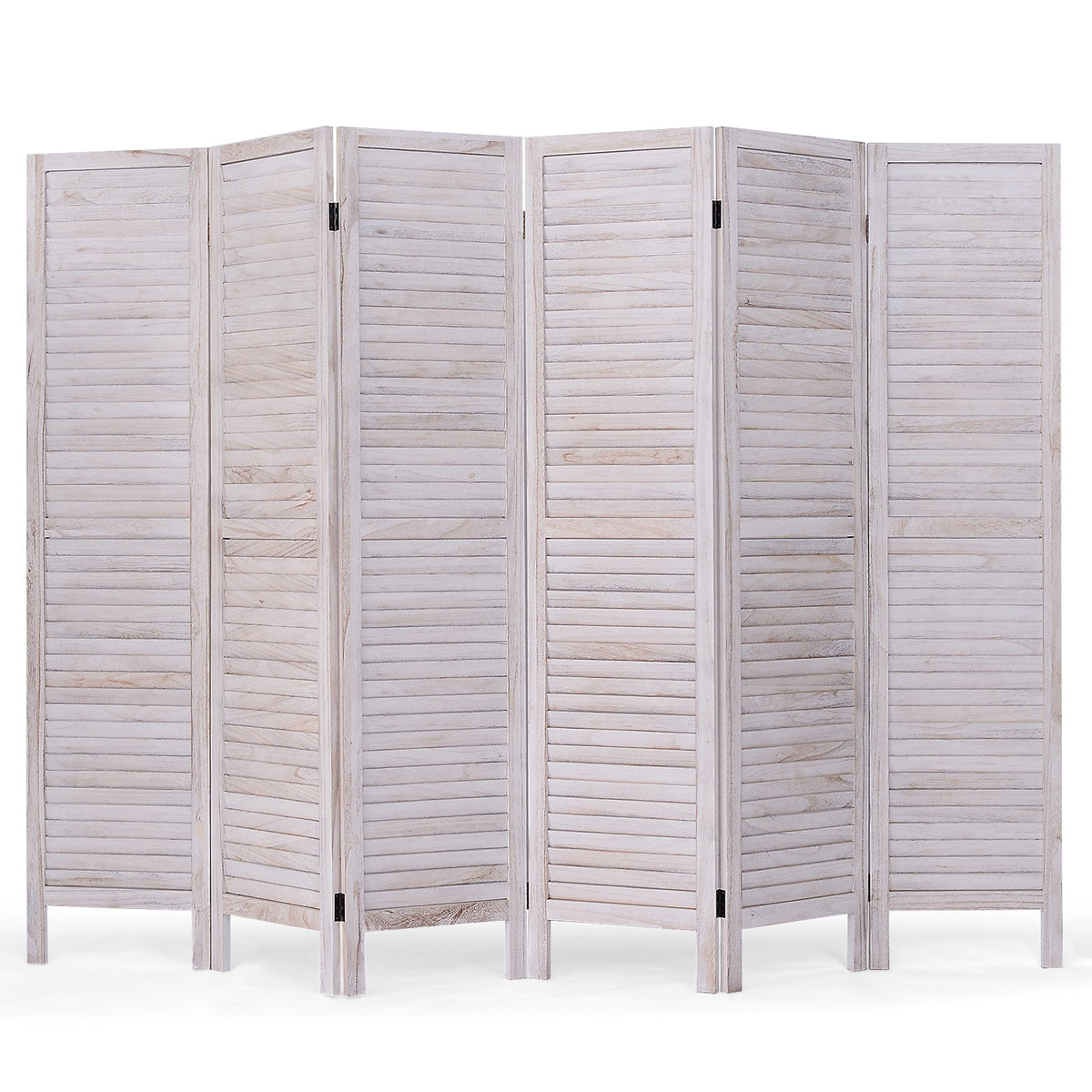 6 Panels Classic Venetian Wooden Slat Room Screen-White