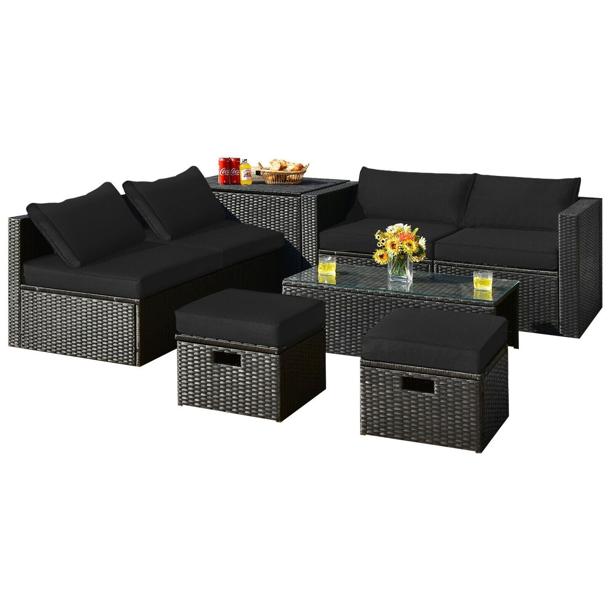 Juego de muebles de mesa de almacenamiento de ratán para patio de 8 piezas