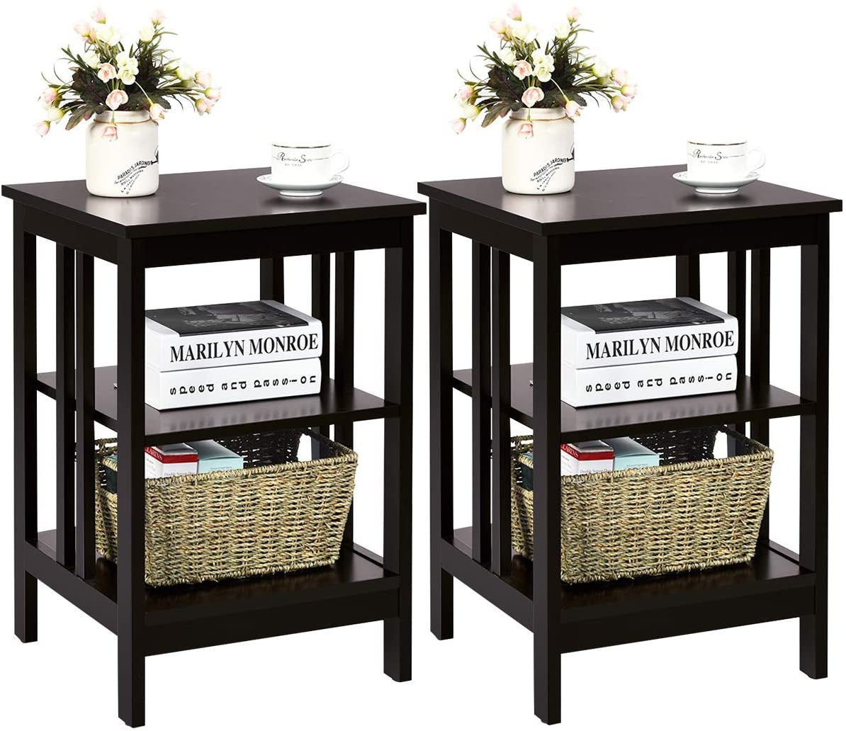 2 Pieces 3-Tier Nightstand with Reinforced Bars and Stable Structure