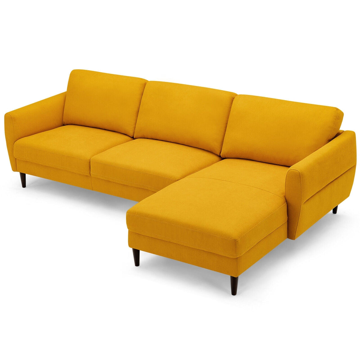 L-Shaped Fabric Sectional Sofa with Chaise Lounge and Solid Wood Legs