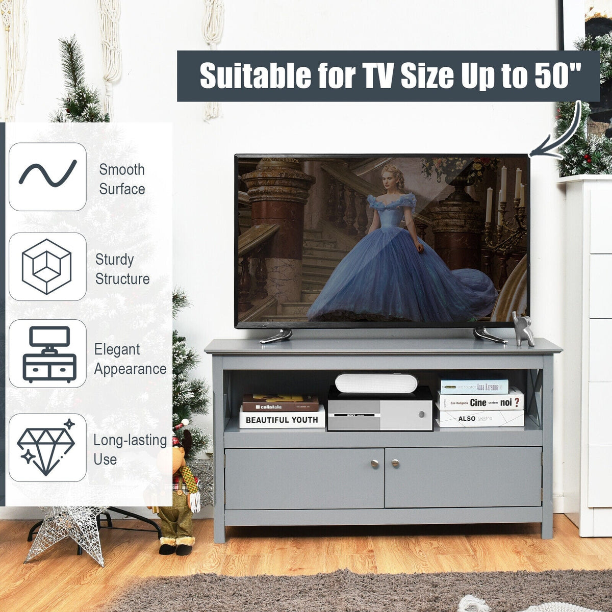 44 Inch Wooden Storage Cabinet TV Stand