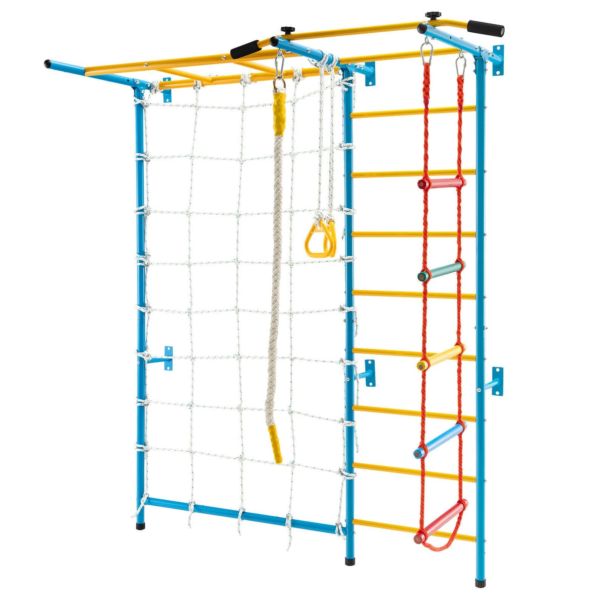 7 en 1 Parque de juegos infantil de interior para niños con escalera de pared sueca para pared sólida - Amarillo