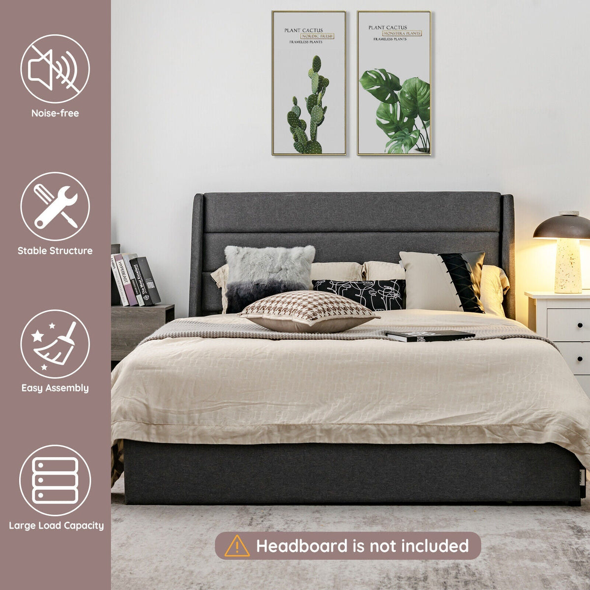Upholstered Platform Bed Frame with 3 Storage Drawers