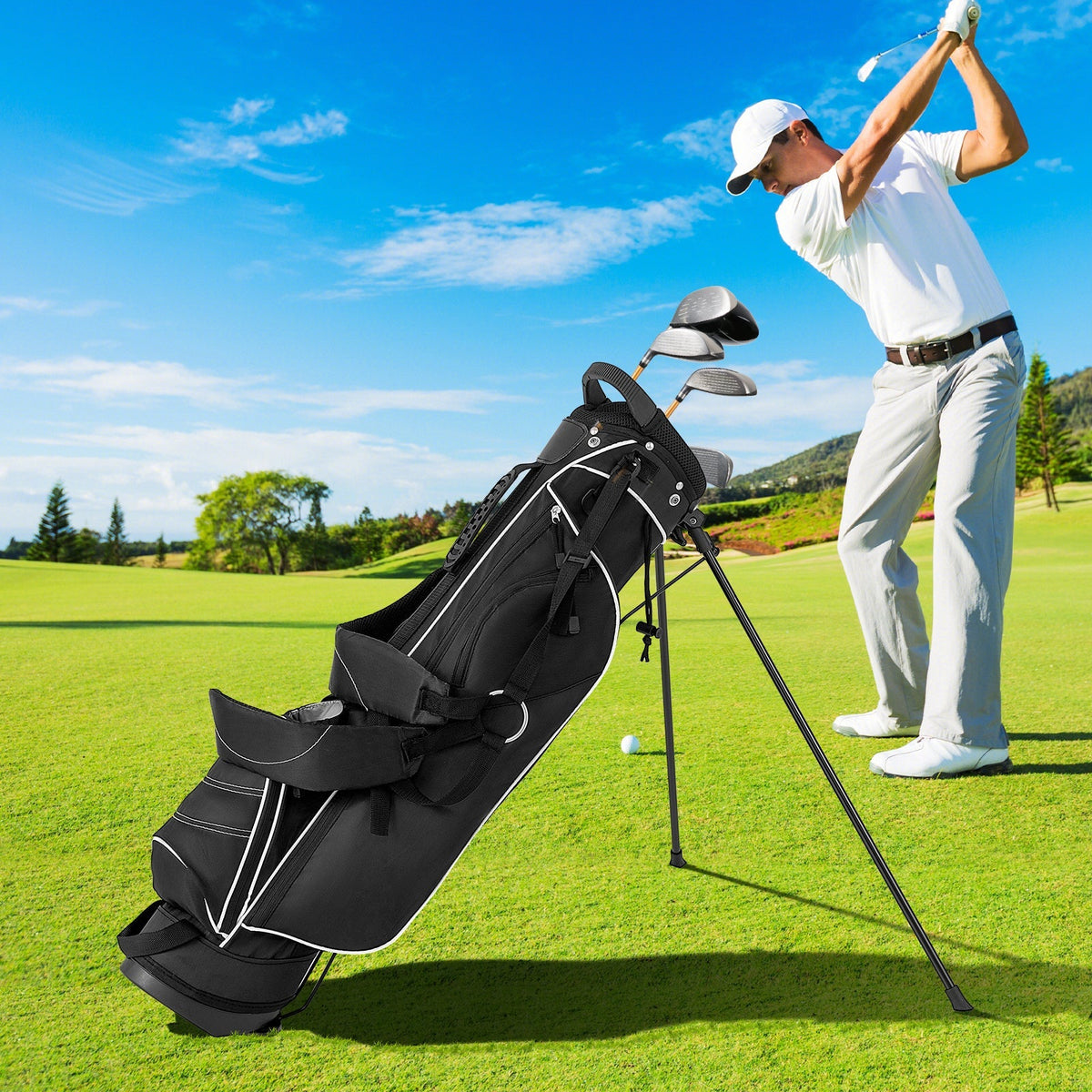 Bolsa de golf de pie con divisor de 4 vías y bolsillos organizadores
