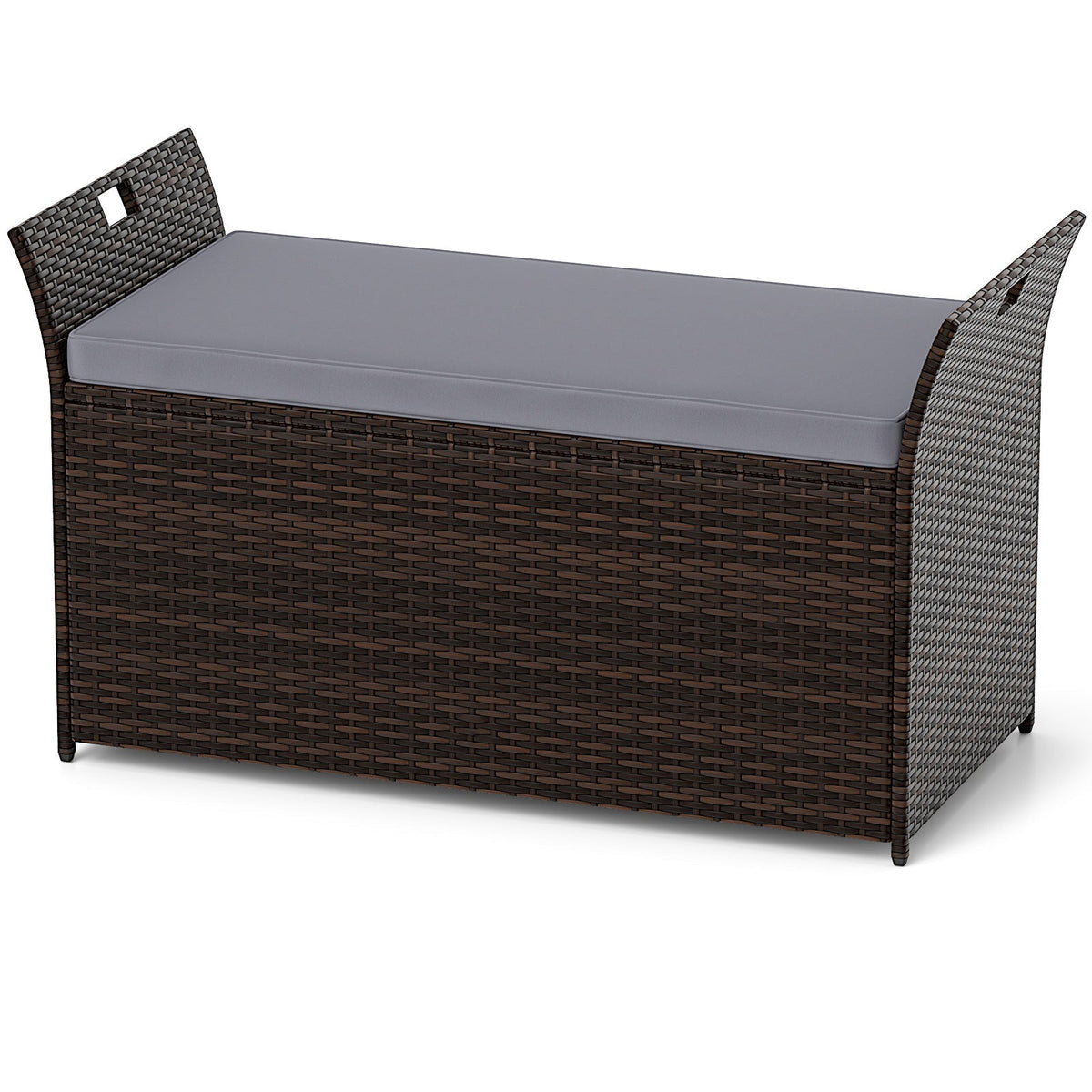 Outdoor Bench with Hand-woven PE Rattan Wicker and Side Handles-Gray