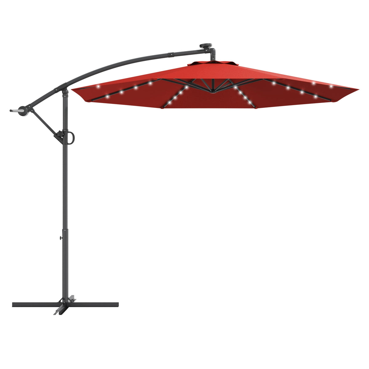 Sombrilla excéntrica de patio LED de 3 metros con rotación 360° con energía solar sin base de peso - Gris