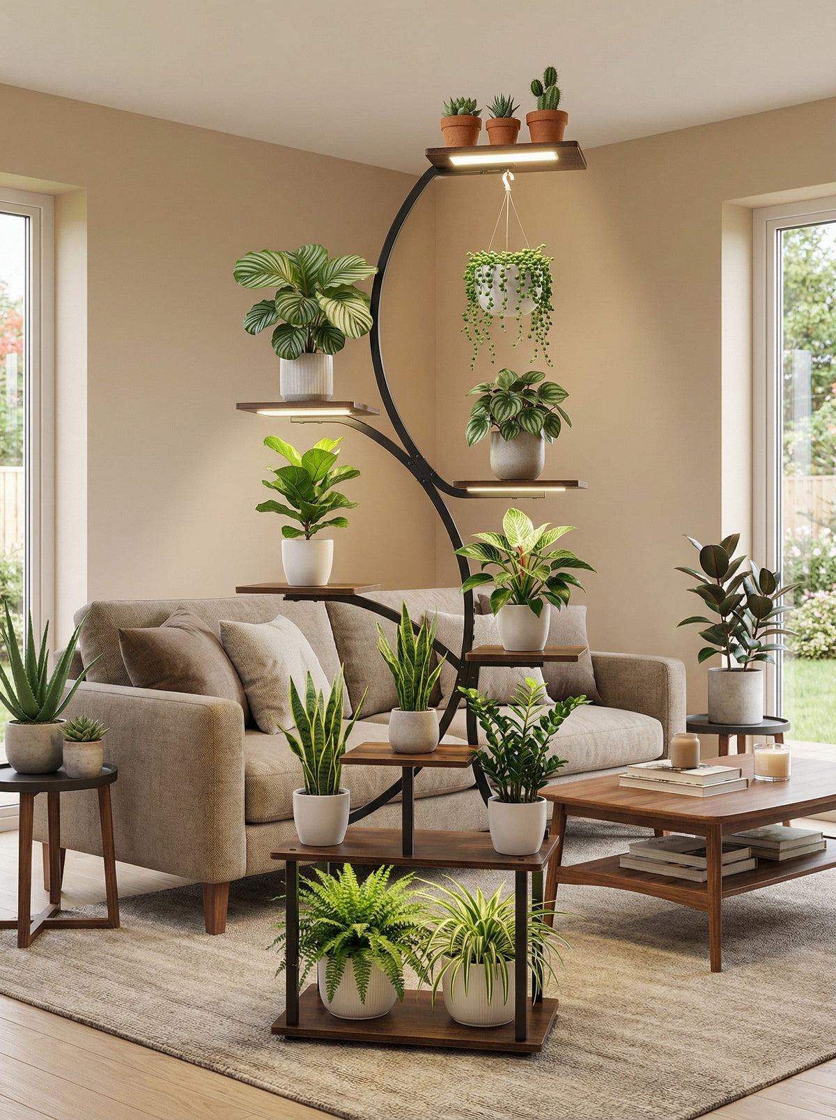 Estante metálico esquinero de 8 niveles para plantas | Estantería para plantas de interior con forma de árbol
