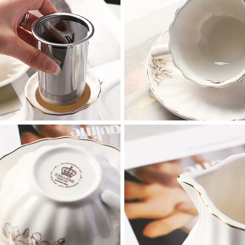 22-Piece Porcelain Tea Set with Teapot and Teaspoons