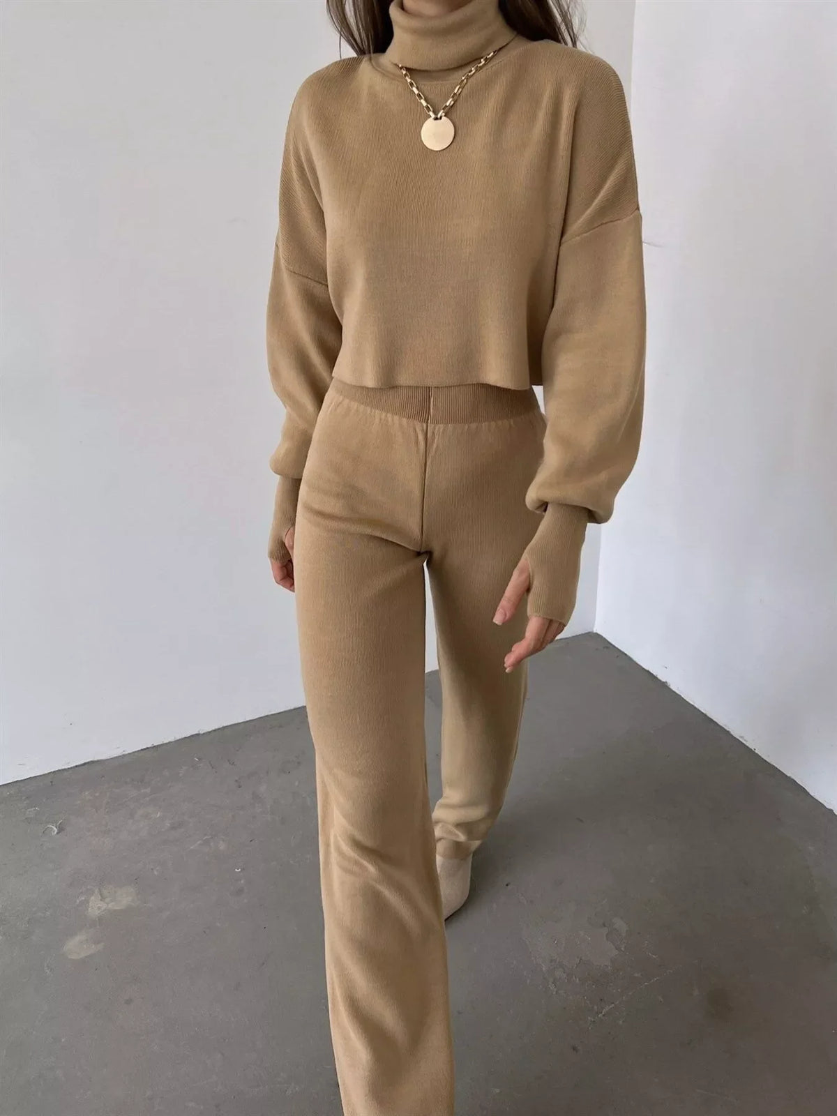 Turtleneck Long Sleeve Top & Pants Set