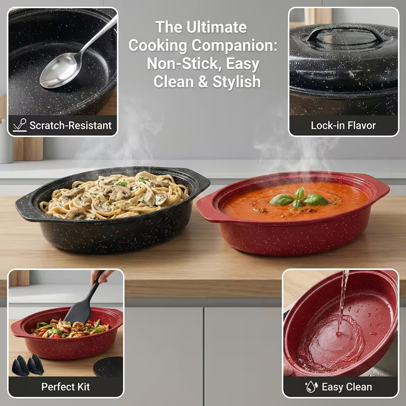 Oval Enamel Roasting Pan with Lid Baking Dish Turkey Roaster
