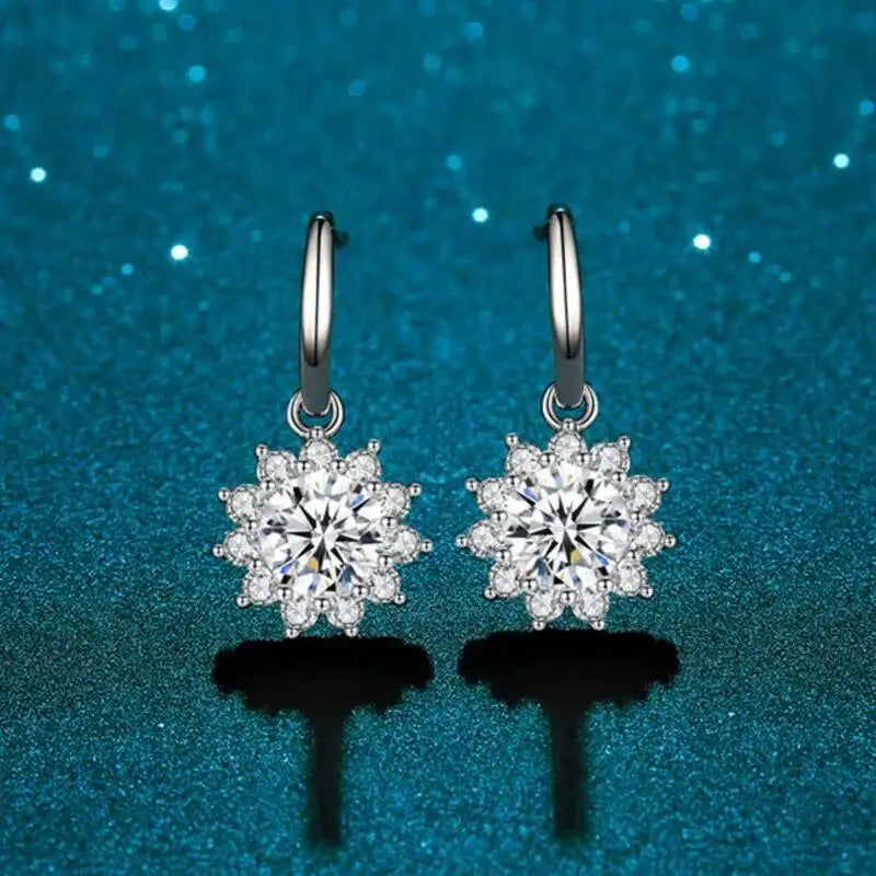1CT Moissanite Drop Earrings 925 Sterling Silver Colorful Green Blue Pink
