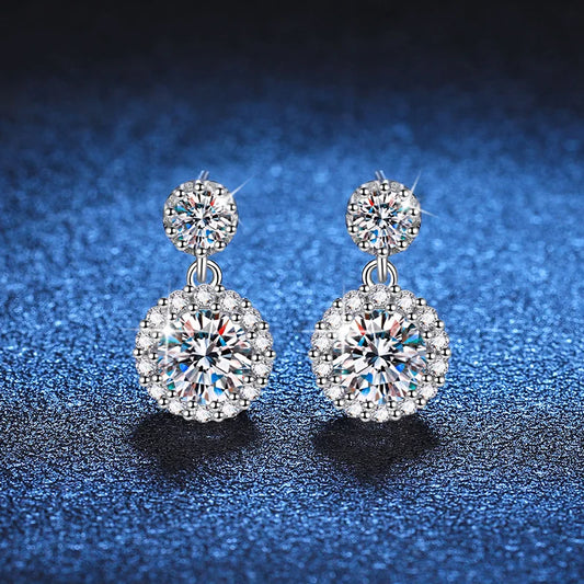 1ct Moissanite Drop Earrings For Women Sterling S925 18K White Gold Plated